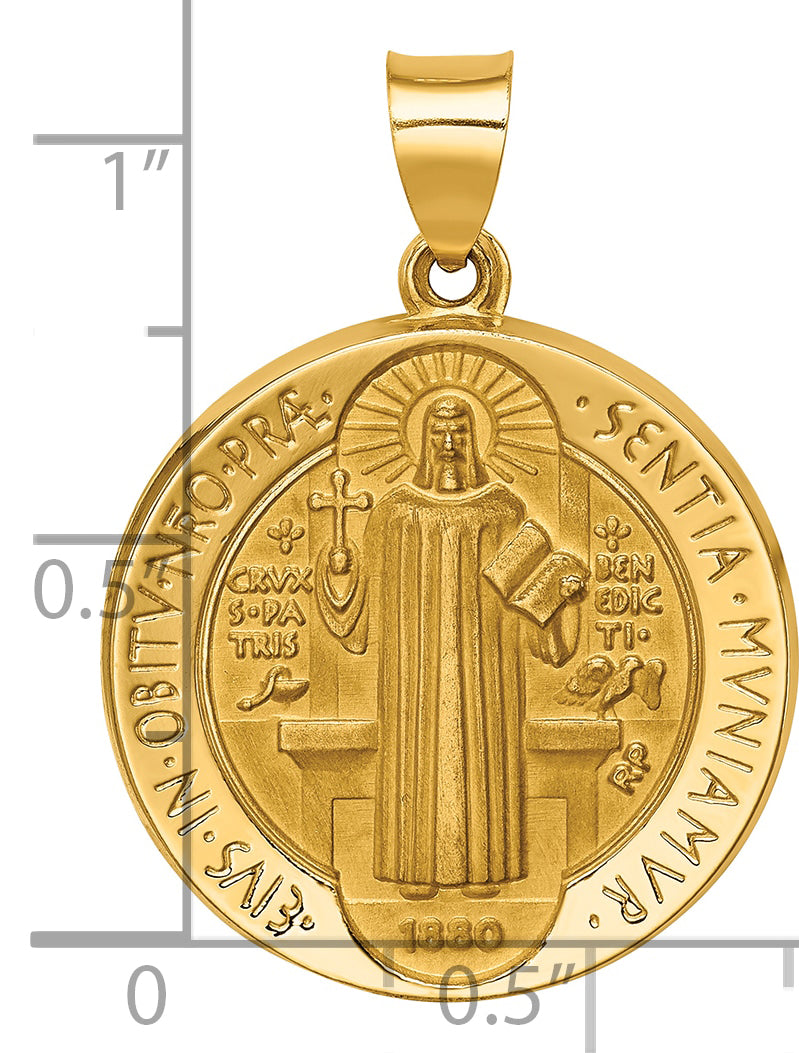 14K Polished/Satin St. Benedict Reversible Hollow Medal