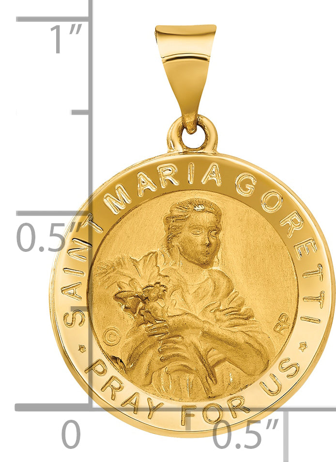 14K Polished / Satin St. Maria Goretti Hollow Medal Pendant