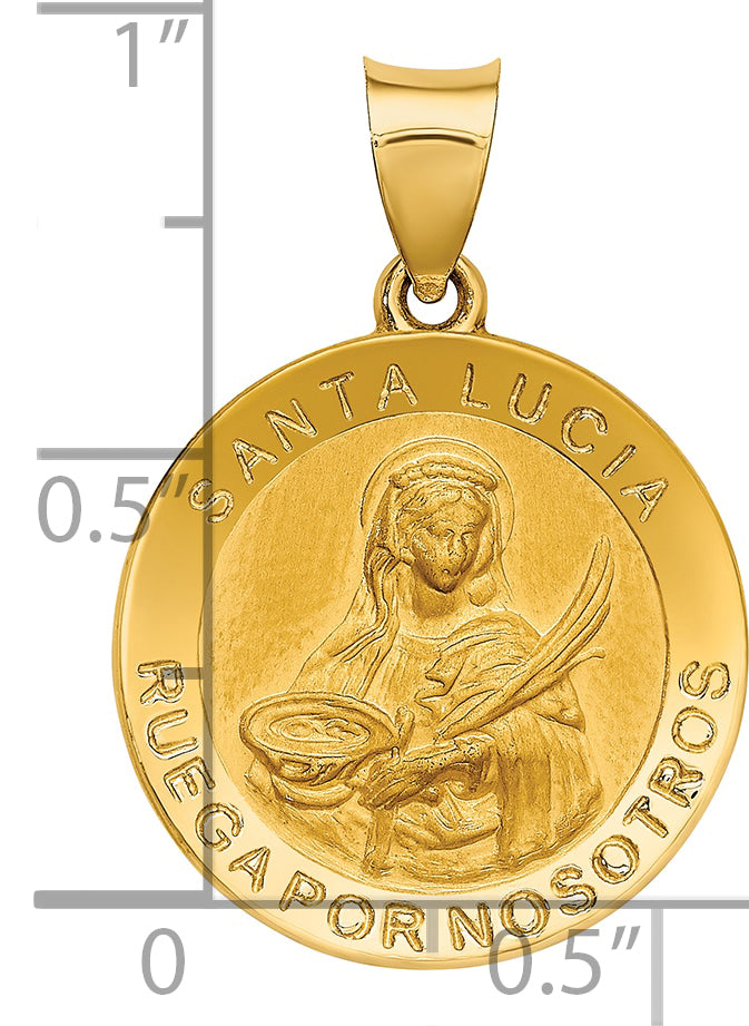 14K Polished / Satin Hollow Spanish St. Lucy Medal Pendant