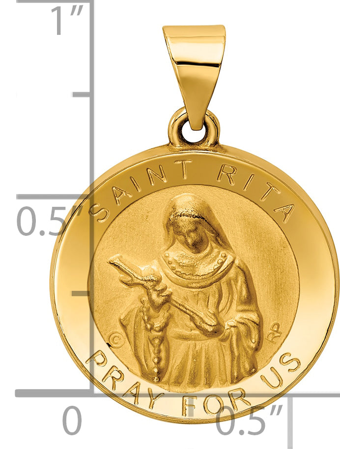14K Polished / Satin St. Rita Hollow Medal Pendant