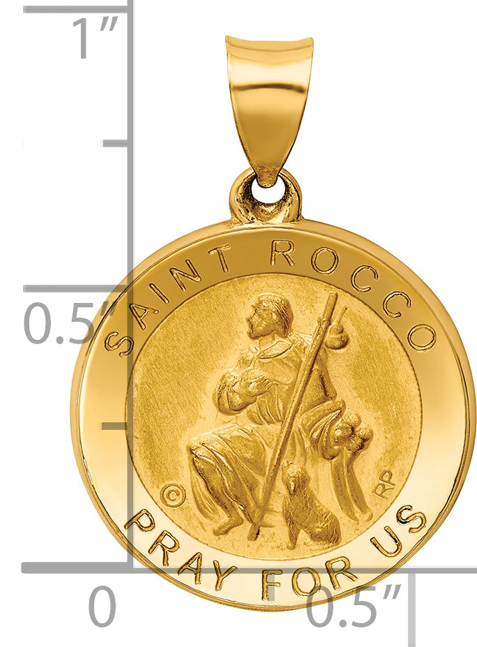 14K Polished / Satin St. Rocco Hollow Medal Pendant