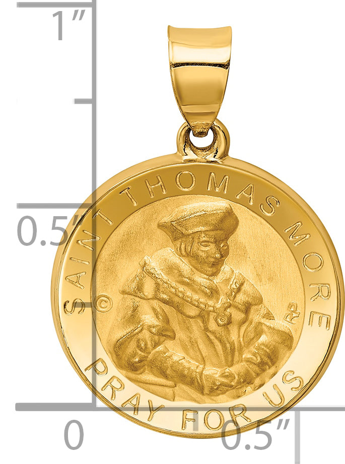 14K Polished / Satin St. Thomas More Hollow Medal Pendant