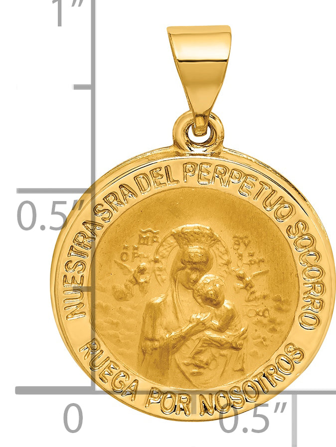 14K Hollow Polished/Satin Spanish Perpetuo Socorro Medal