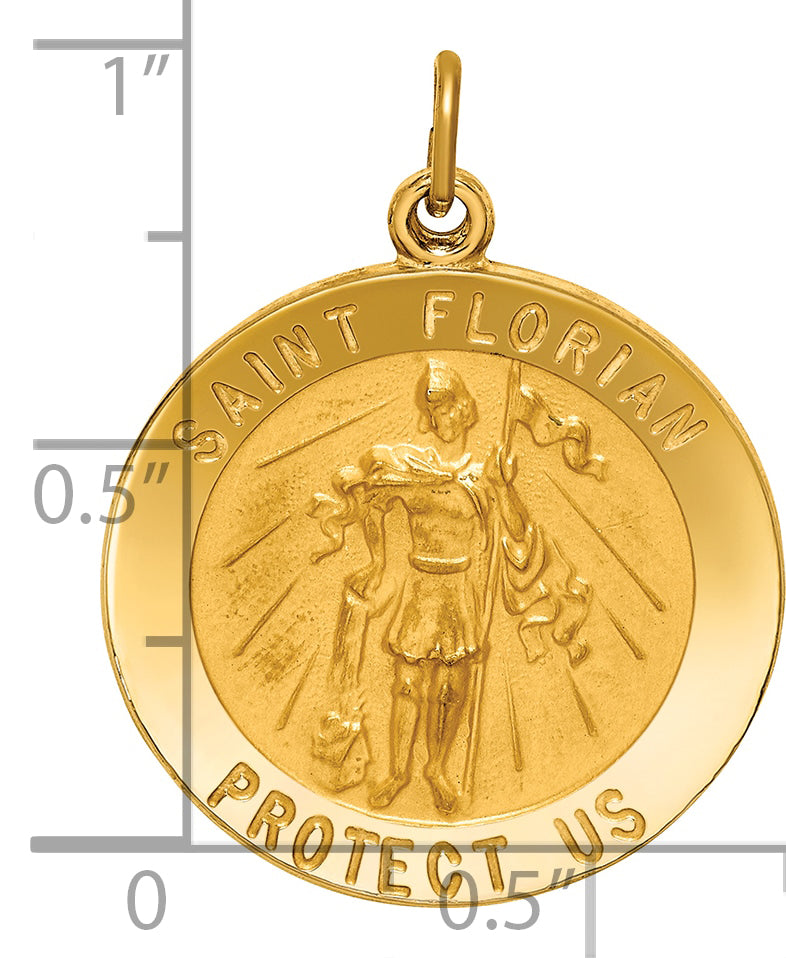 14k Solid Polished/Satin Round St. Florian Medal