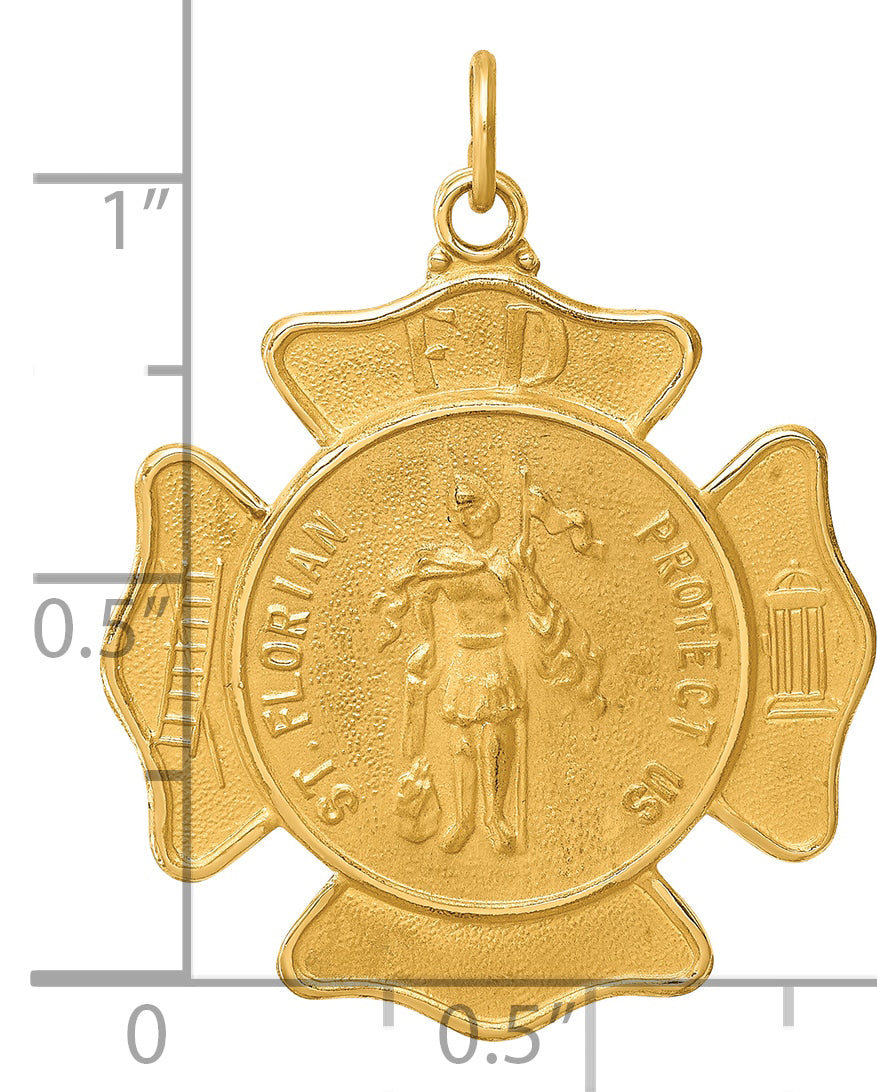 14k Solid Polished/Satin Large St. Florian Fire Dept. Badge Medal