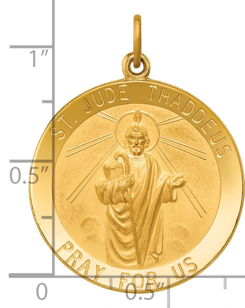 14k Solid Polished/Satin Large Round St. Jude Thaddeus Medal
