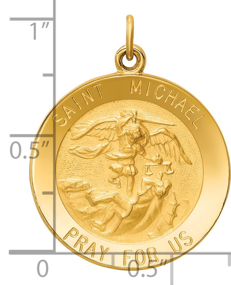 14k Solid Polished/Satin Medium Round St. Michael Medal