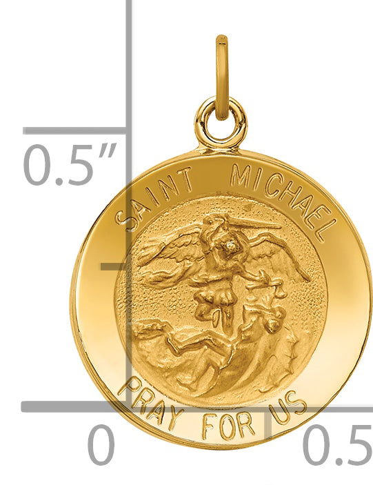 14k Solid Polished/Satin Small Round St. Michael Medal