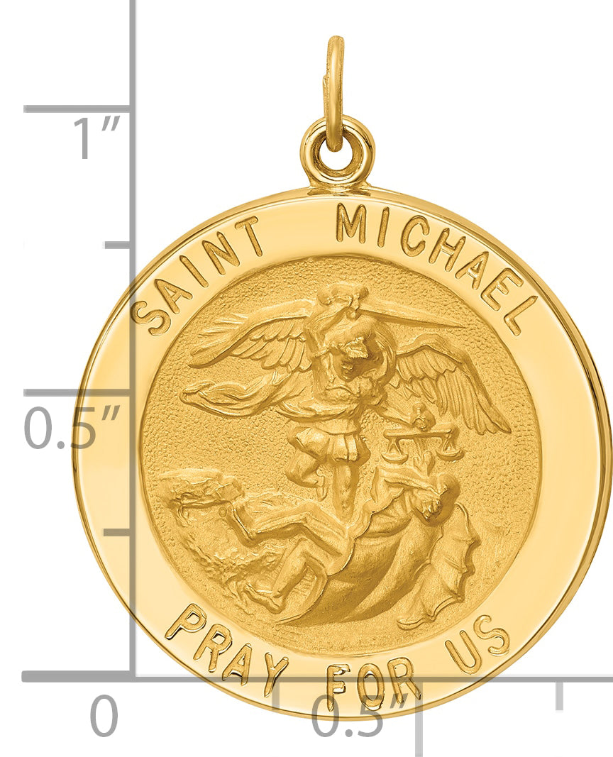 14k Solid Polished/Satin Large Round St. Michael Medal