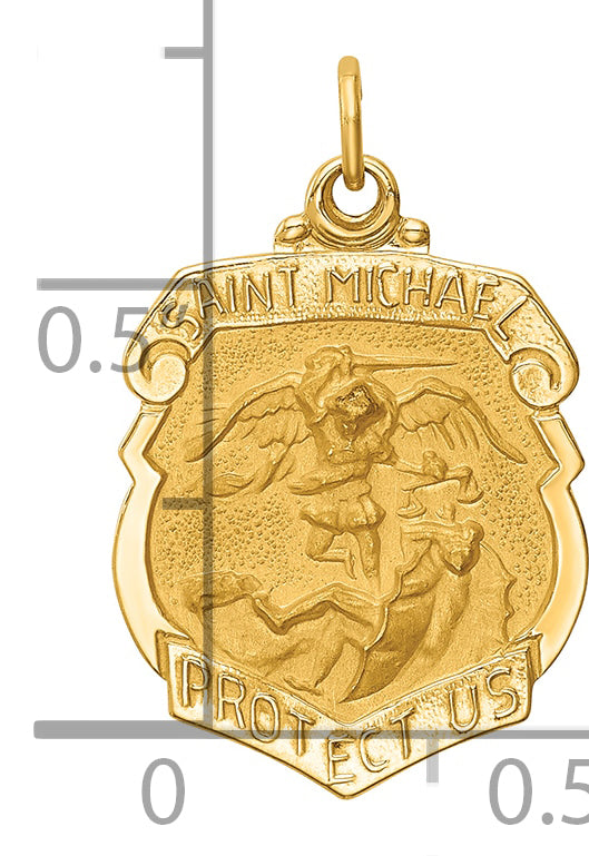 14k Solid Polished/Satin Small St. Michael Badge Medal