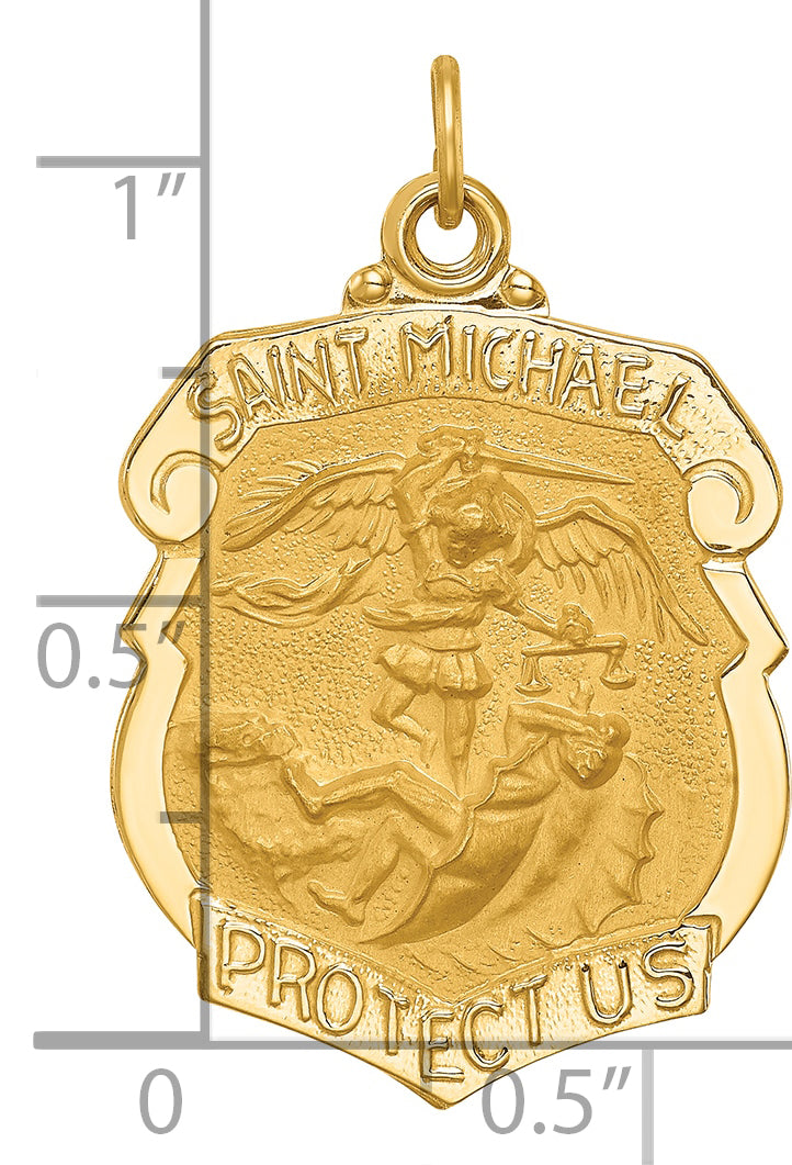 14k Solid Polished/Satin Large St. Michael Badge Medal