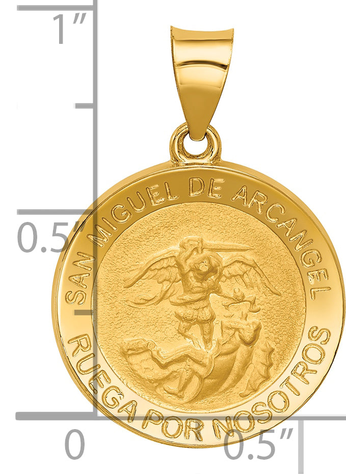 14k Hollow Polished/Satin Round Spanish San Miguel Medal