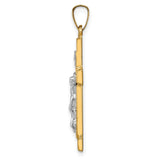 14k Two-tone Hollow Polished Textured Latin Crucifix