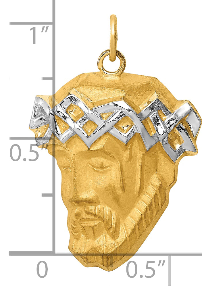 14K Hollow Polished/Satin w/Rhodium Large Jesus Medal
