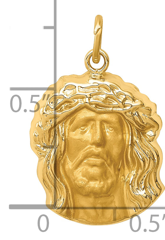 14k Hollow Polished/Satin Medium Jesus Medal