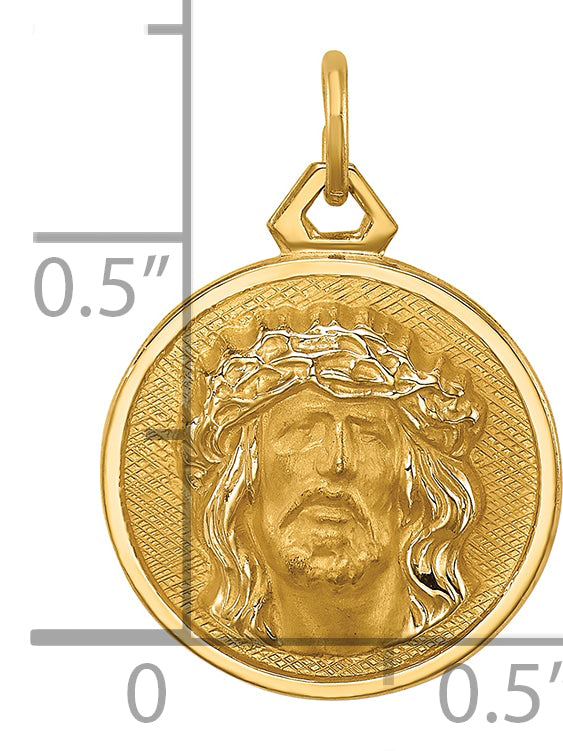 14k Polished/Satin Small Round Jesus Medal