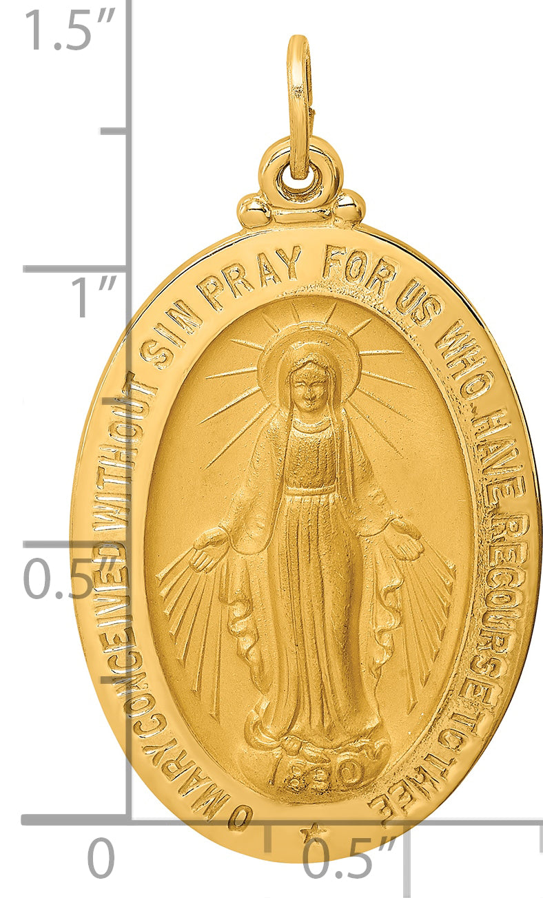 14k Solid Polished/Satin Large Oval Miraculous Medal
