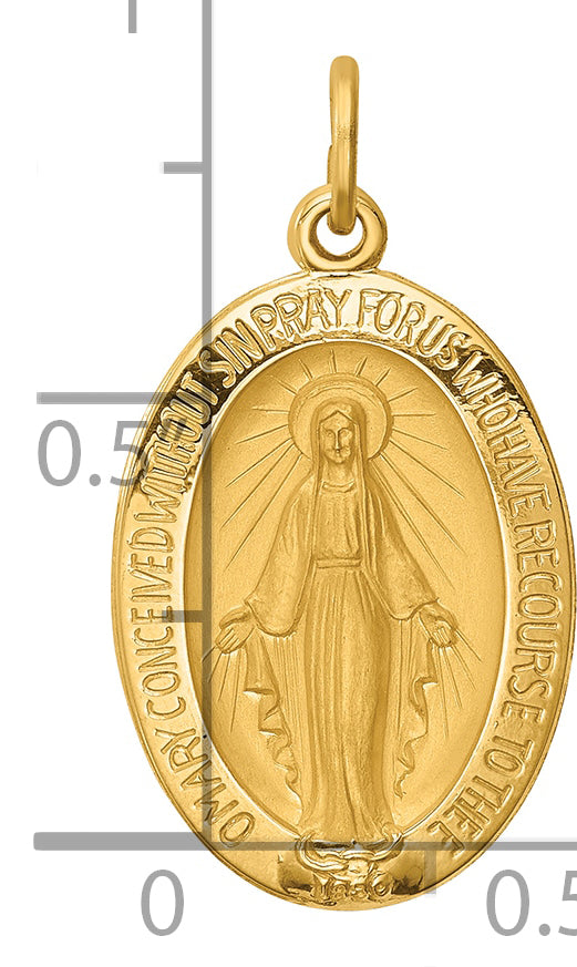 14k Solid Polished and Satin Oval Miraculous Medal