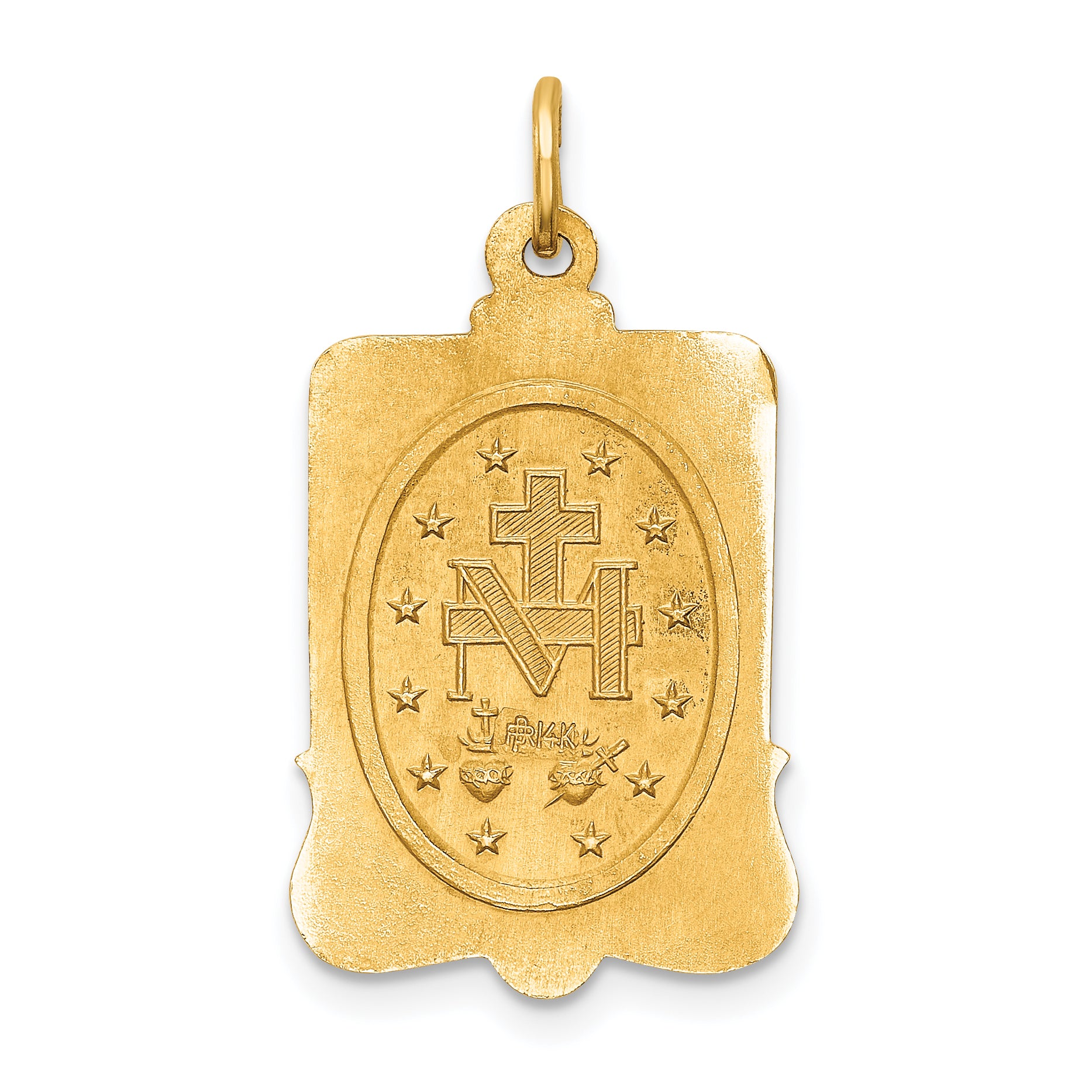 14k Solid Polished/Satin Large Rectangle Framed Miraculous Medal