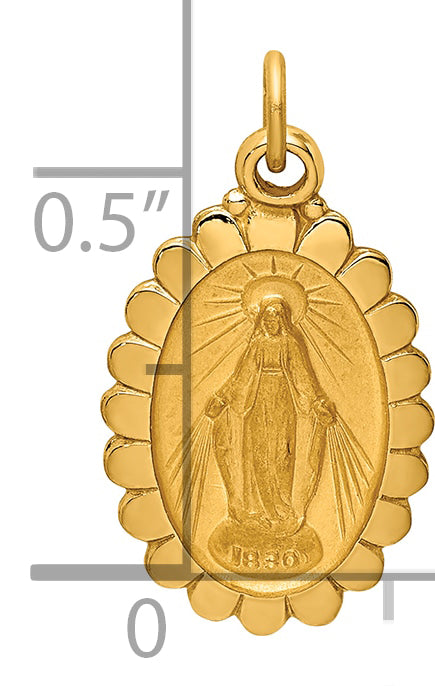 14k Solid Polished/Satin Small Oval Scalloped Miraculous Medal