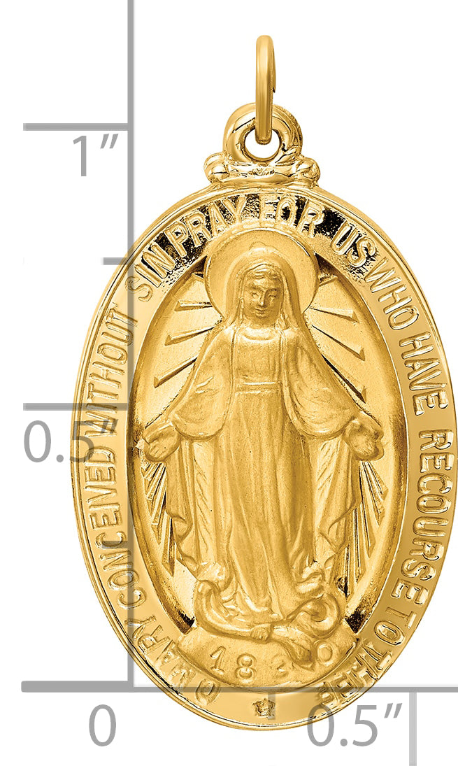 14k Solid Polished/Satin Large Oval Miraculous Medal