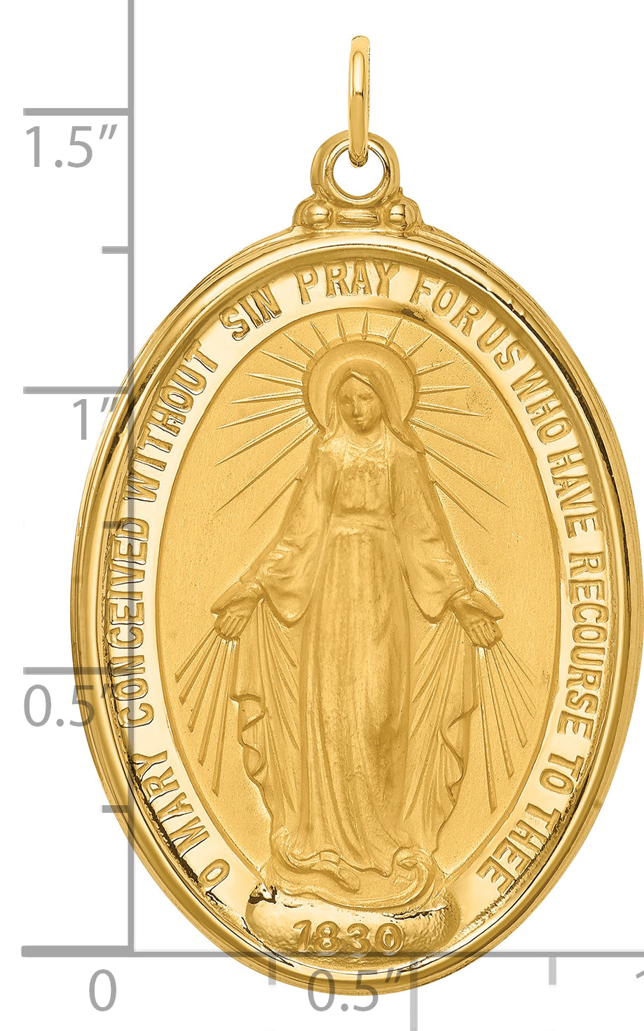 14k Solid Polished/Satin Extra Large Oval Miraculous Medal