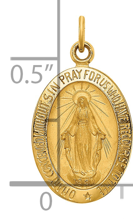 14k Solid Polished/Satin Small Oval Miraculous Medal