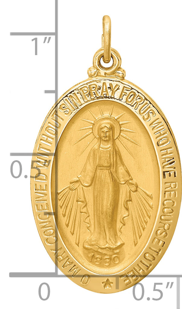 14k Solid Polished/Satin Medium Oval Miraculous Medal