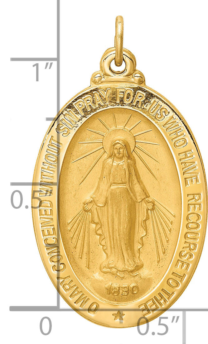14k Solid Polished/Satin Medium Oval Miraculous Medal