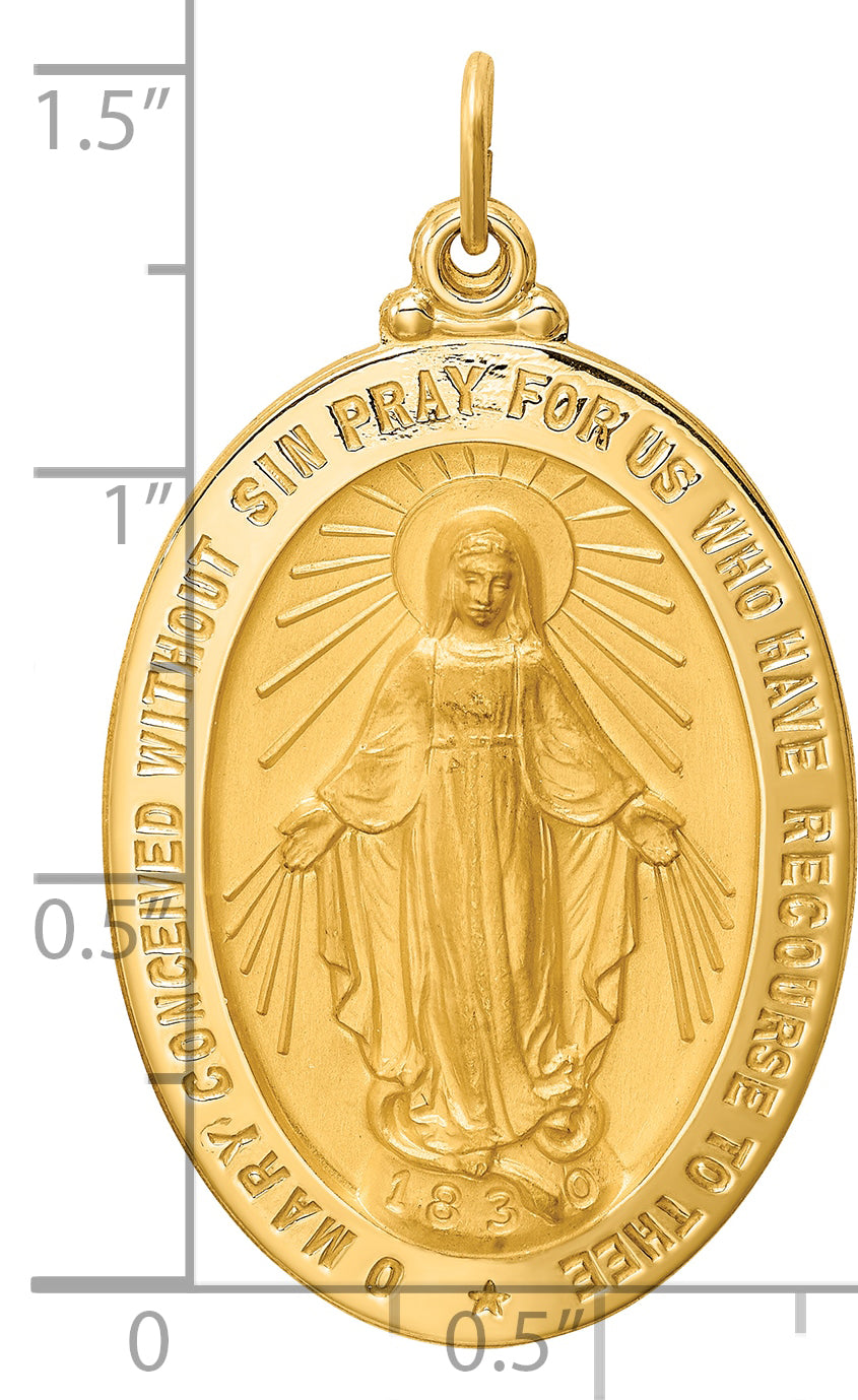 14k Solid Polished/Satin Large Oval Miraculous Medal