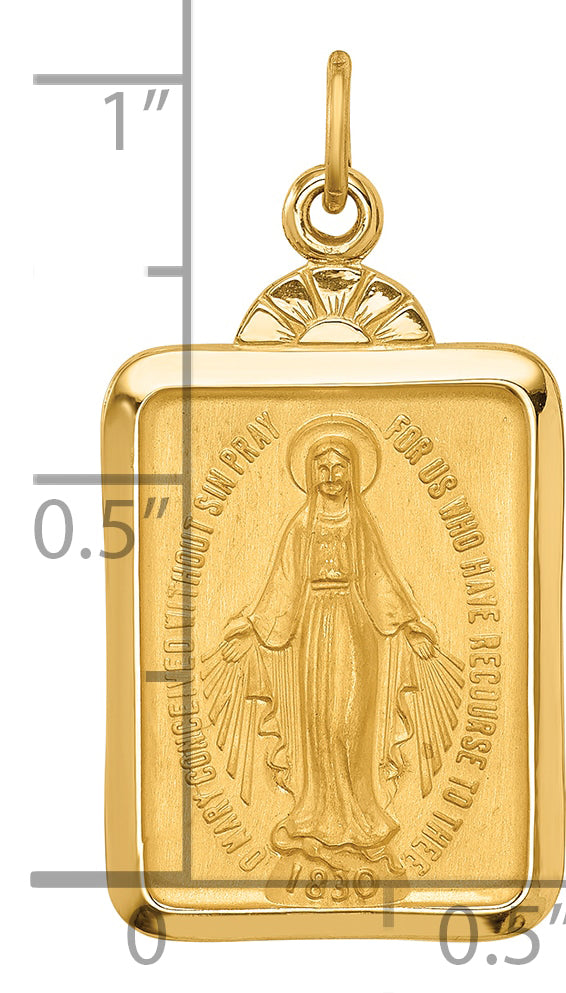 14k Solid Polished/Satin Rectangle w/Fan Top Miraculous Medal