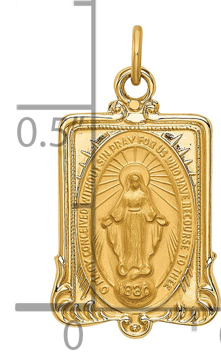 14k Solid Polished/Satin Rectangular Miraculous Medal