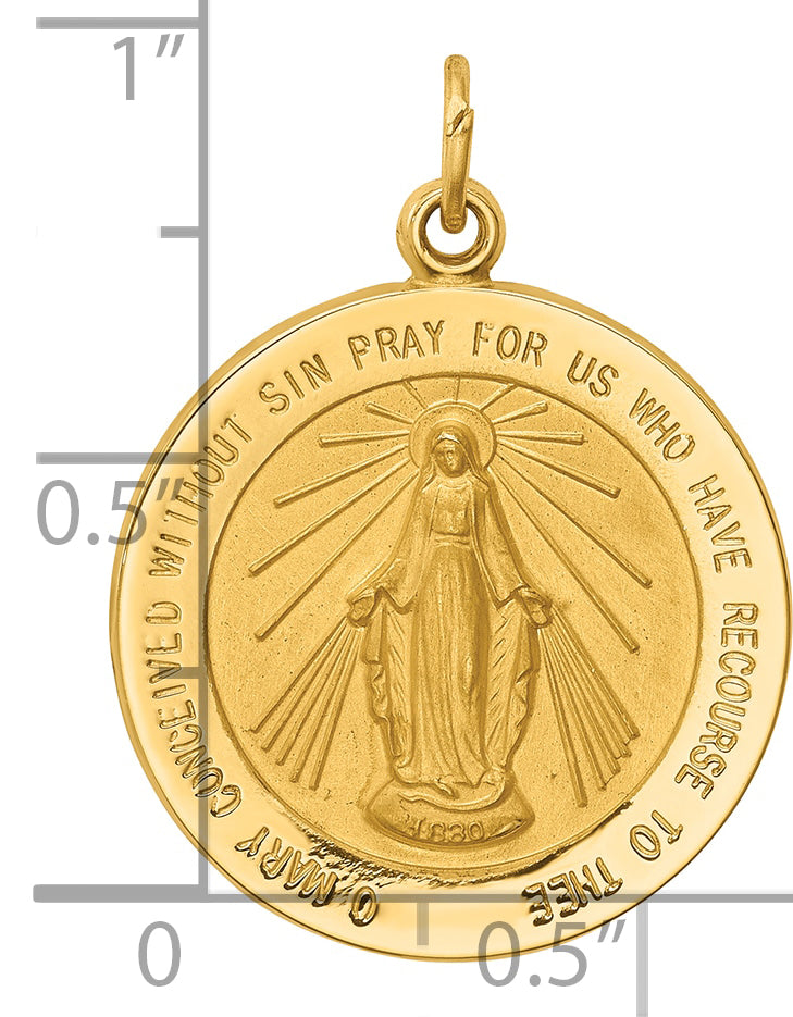 14k Solid Polished/Satin Medium Round Miraculous Medal