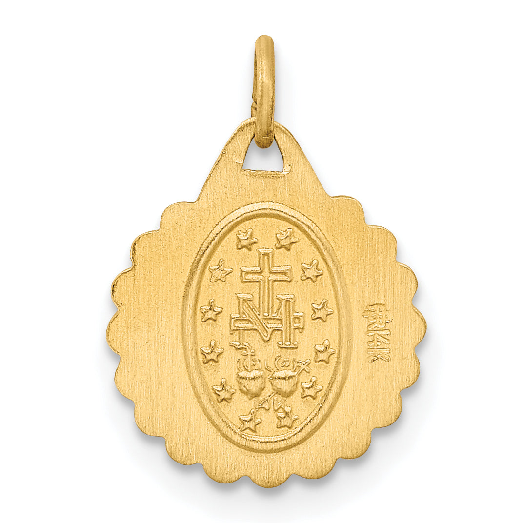 14k Solid Polished/Satin Tiny Round Scalloped Miraculous Medal