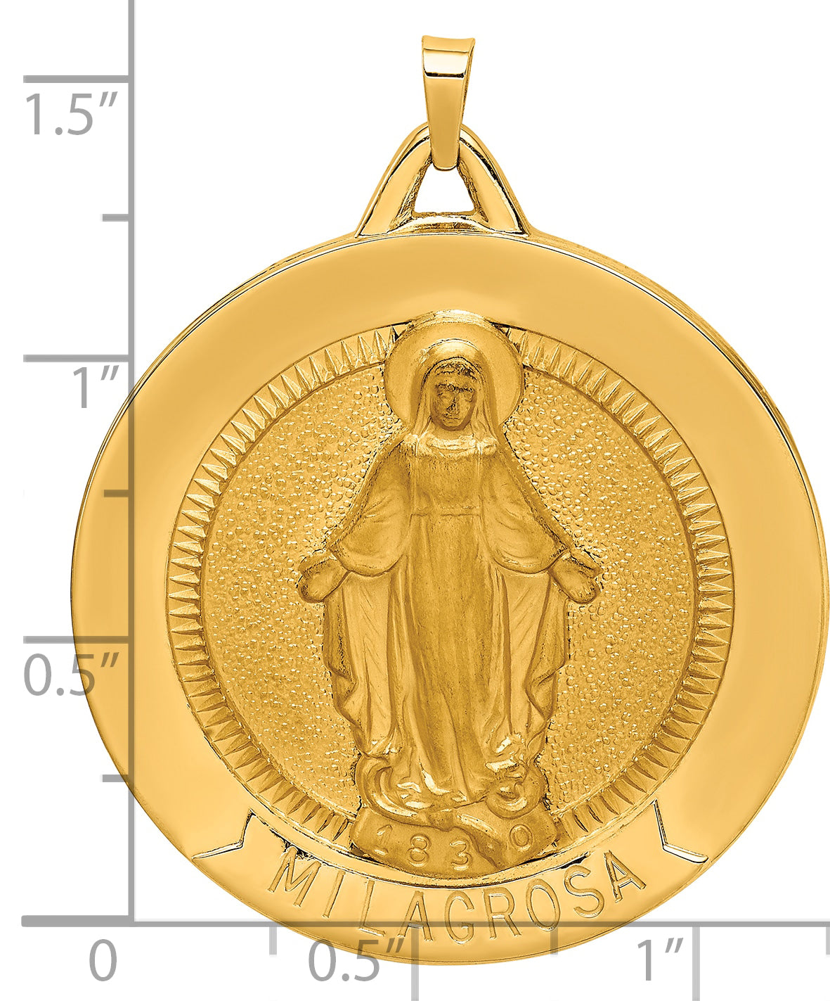 14k Solid Polished/Satin Large Raised Round Milagrosa Medal