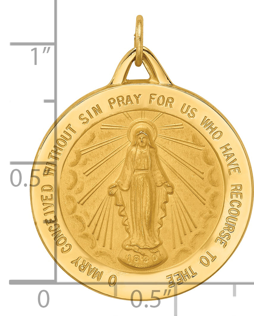 14k Solid Polished/Satin Extra Large Round Miraculous Medal