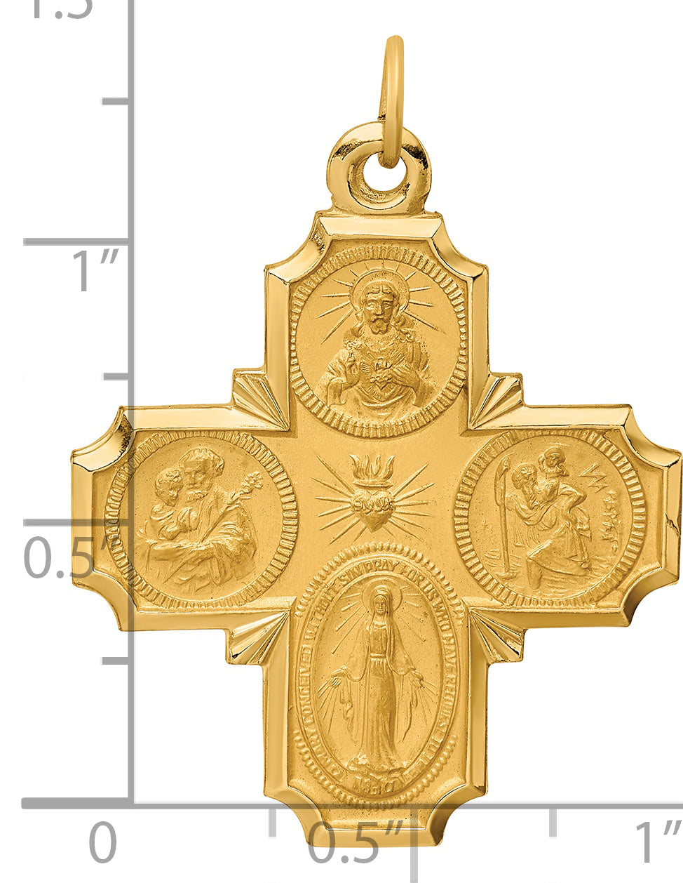 14k Solid Polished/Satin Large 4-Way Medal
