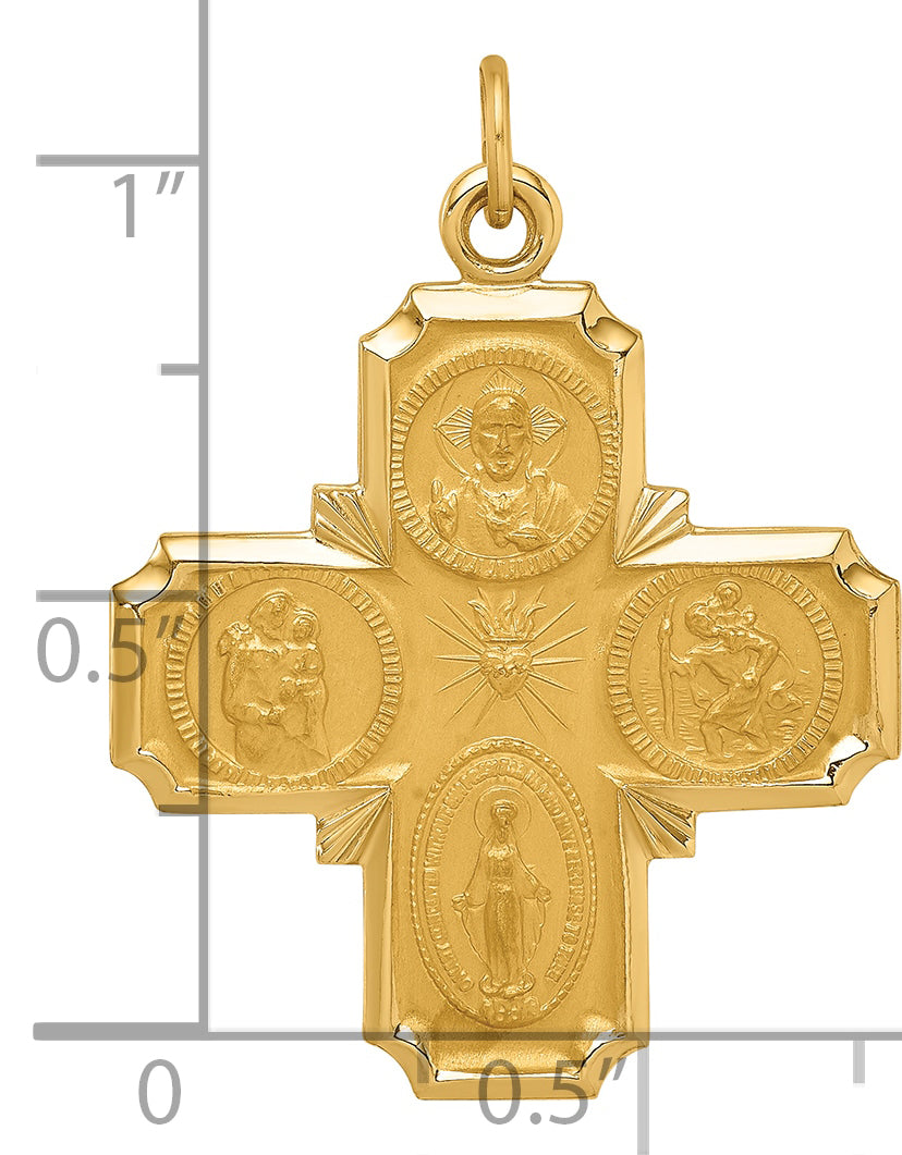 14k Solid Polished/Satin Medium 4-Way Medal