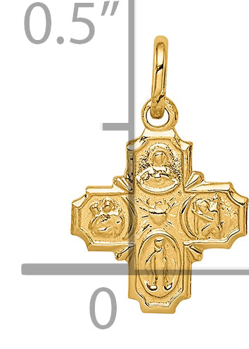 14k Solid Polished Tiny 4-Way Medal