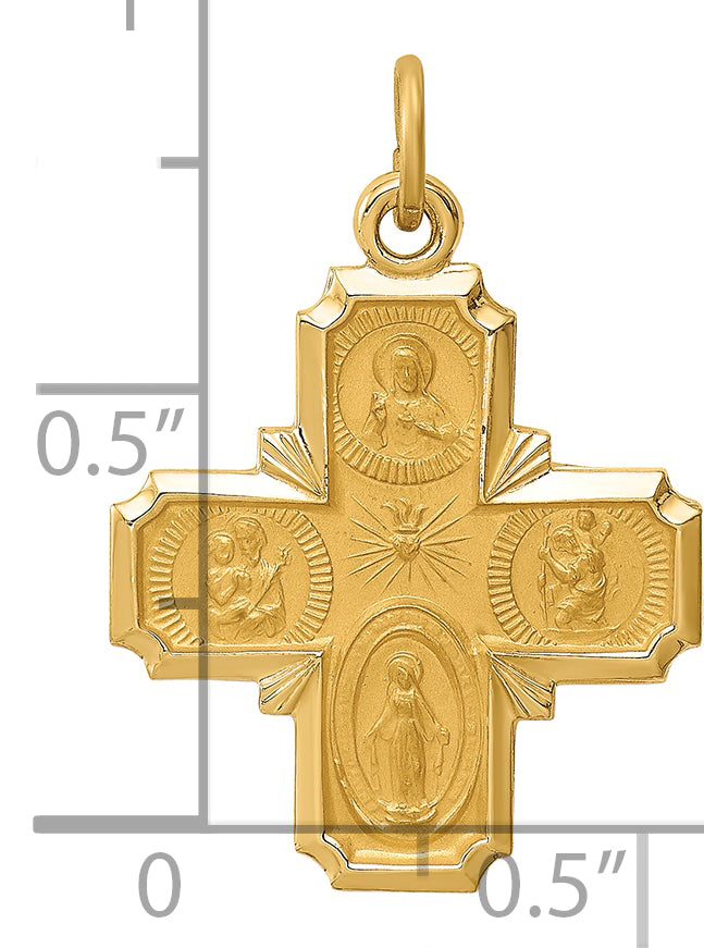 14k Solid Polished/Satin Small 4-Way Medal