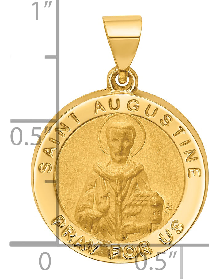 14k Hollow Polished/Satin Round St. Augustine Medal