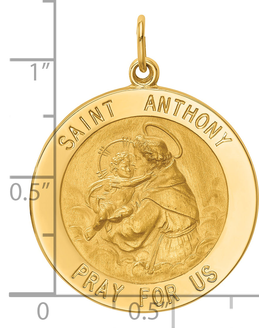 14k Solid Polished/Satin Large Round St. Anthony Medal