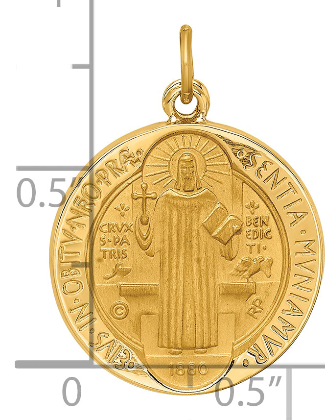 14k Solid Polished/Satin Round Reversible St. Benedict Medal