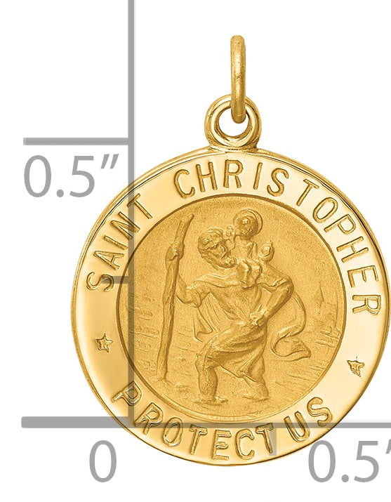 14k Solid Polished/Satin Small Round St. Christopher Medal