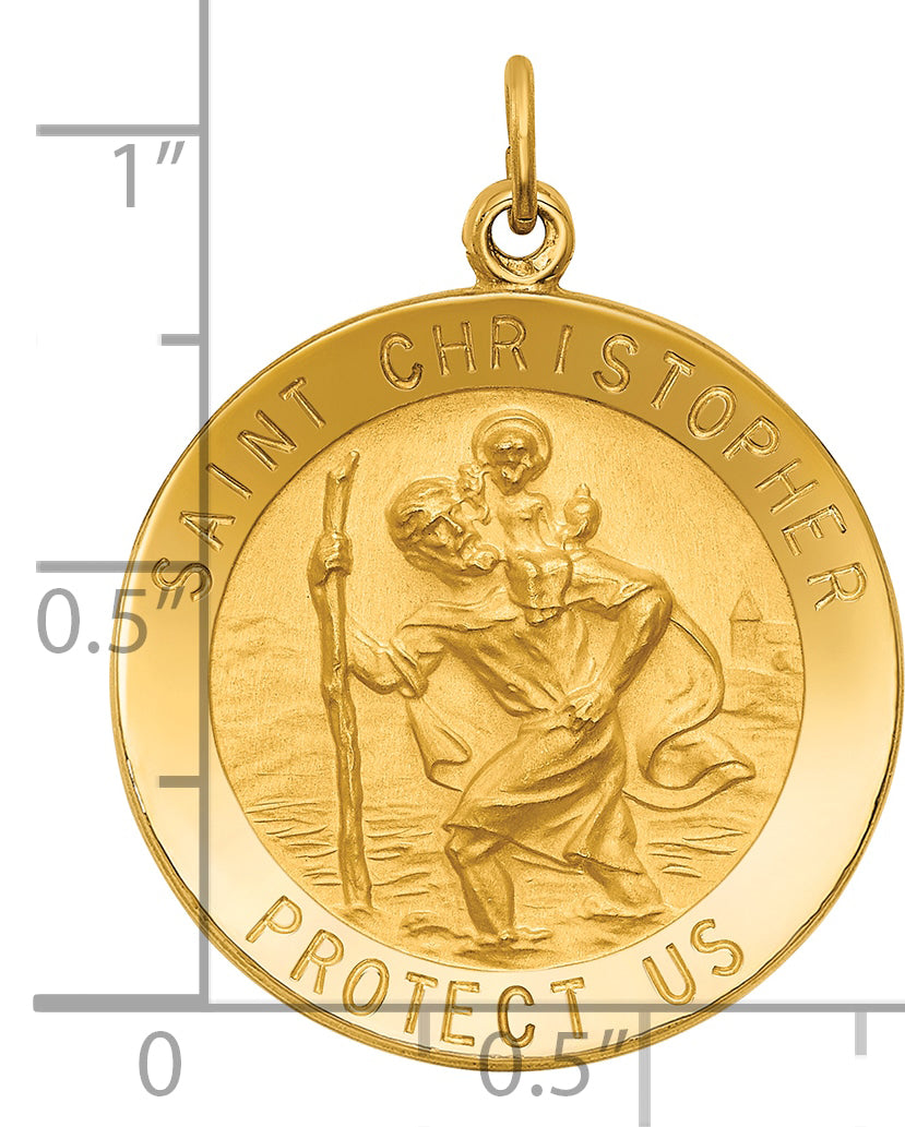 14k Solid Polished/Satin Medium Round St. Christopher Medal
