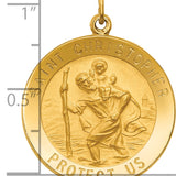14k Solid Polished/Satin Medium Round St. Christopher Medal