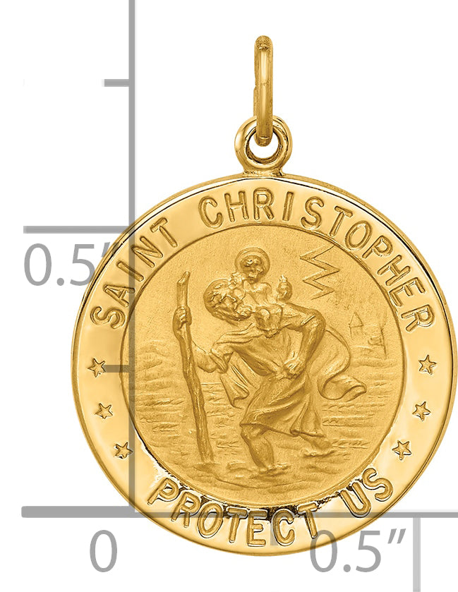 14k Solid Polished/Satin Small Round St. Christopher Medal