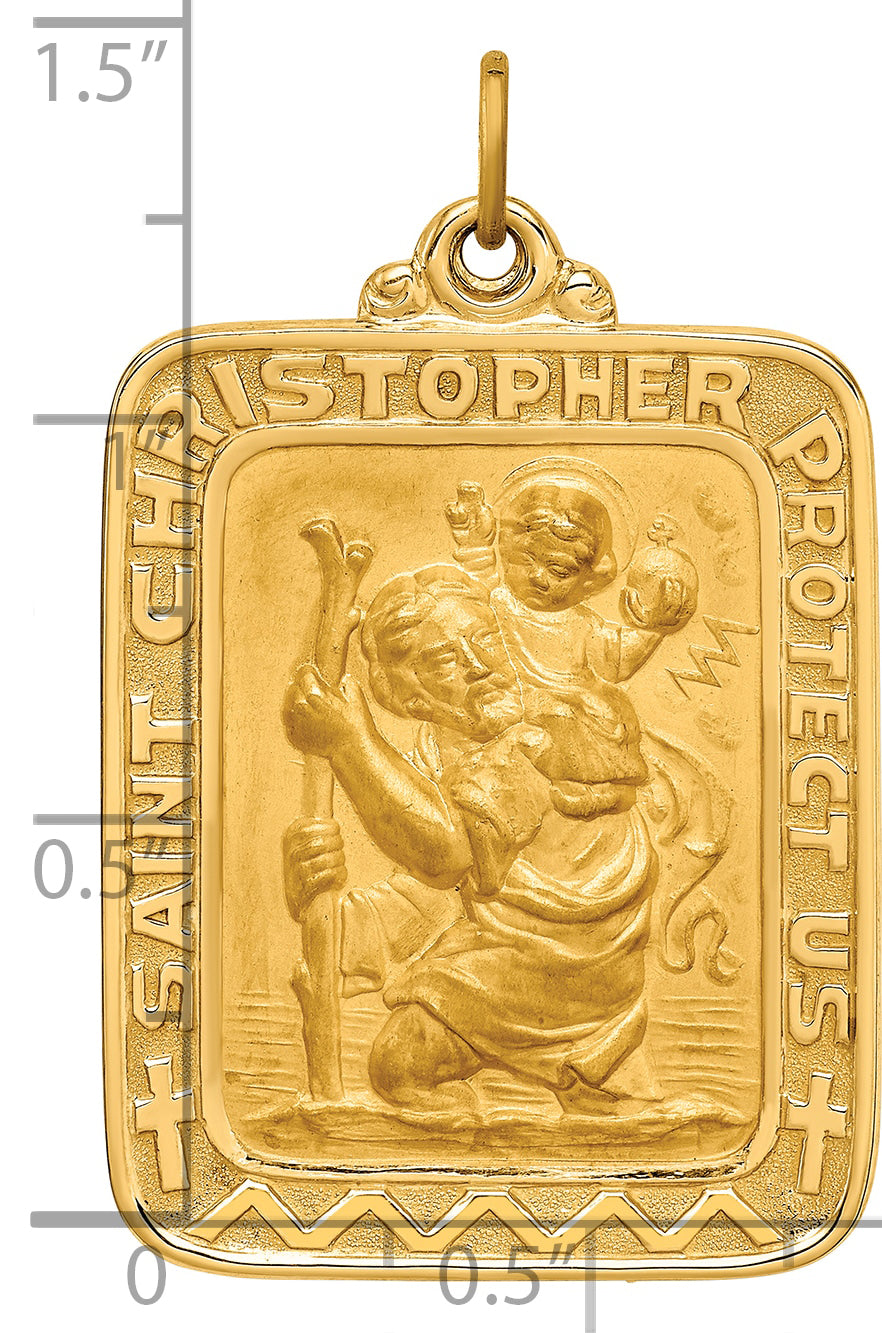 14k Solid Polished/Satin Large Rectangle St. Christopher Medal