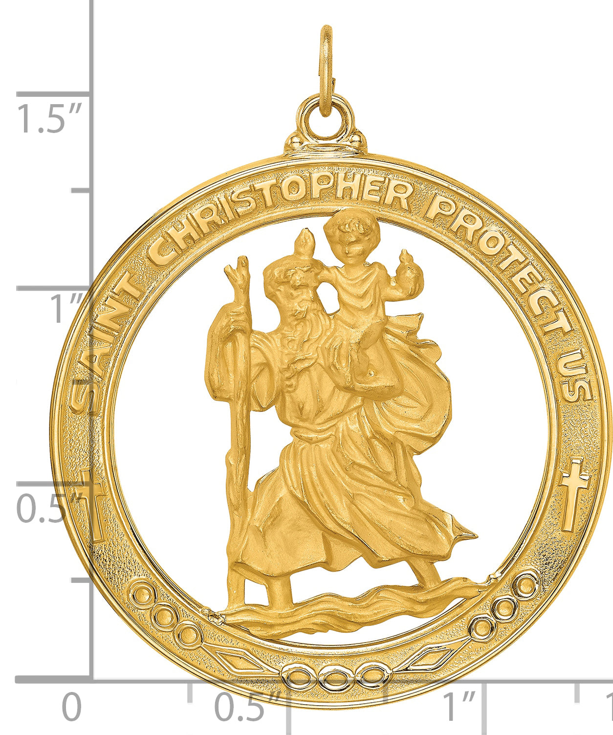 14k Solid Polished/Satin Extra Large Cut-out St. Christopher Medal