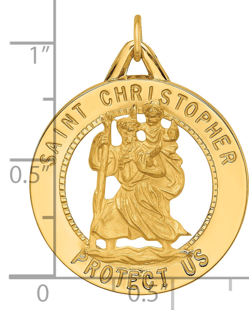 14k Solid Polished/Satin Round Cut-out St. Christopher Medal